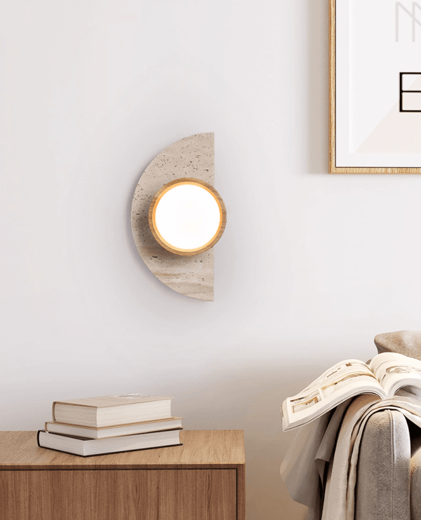 yellow travertine wood wall sconce