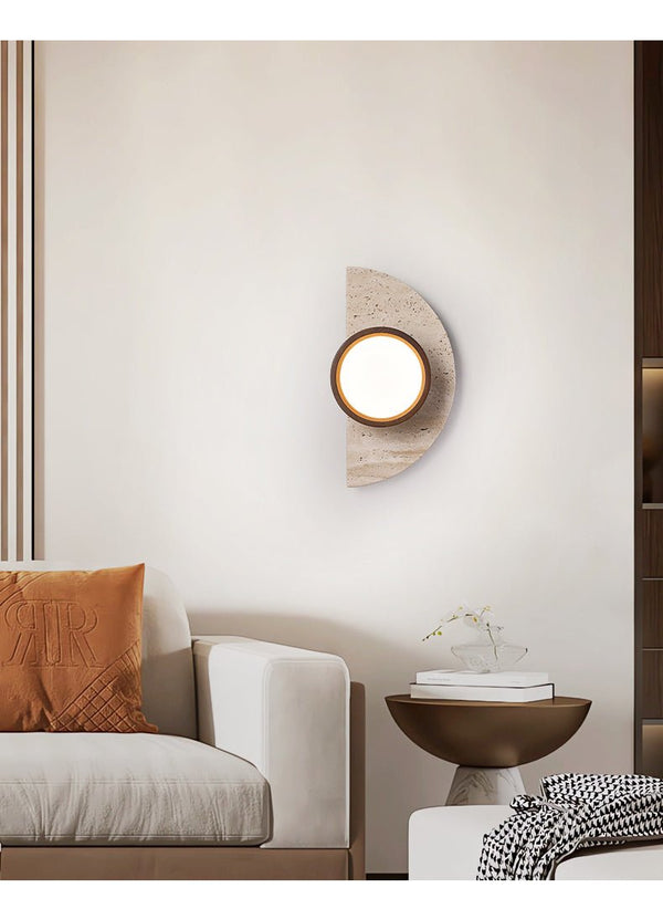 yellow travertine wood wall sconce