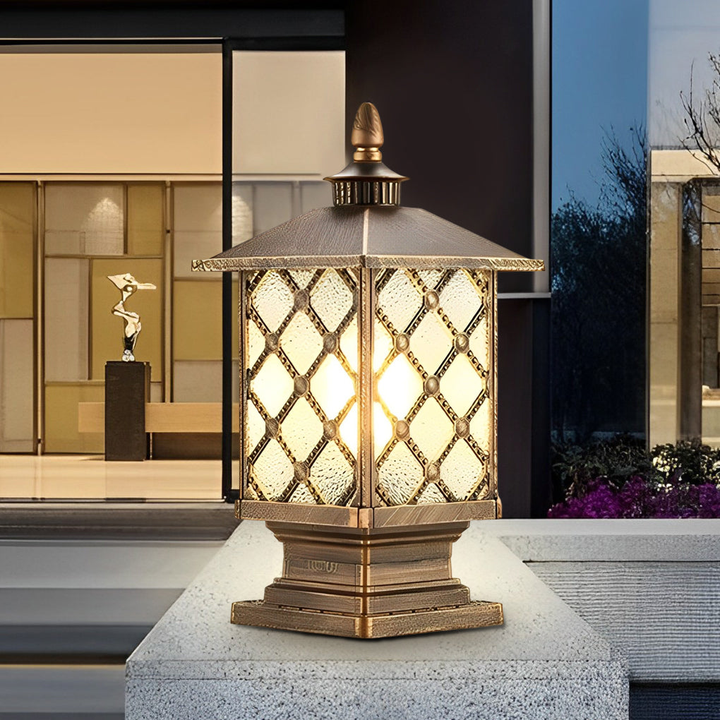 Modern outdoor fence post light with frosted glass shade in matte black aluminum