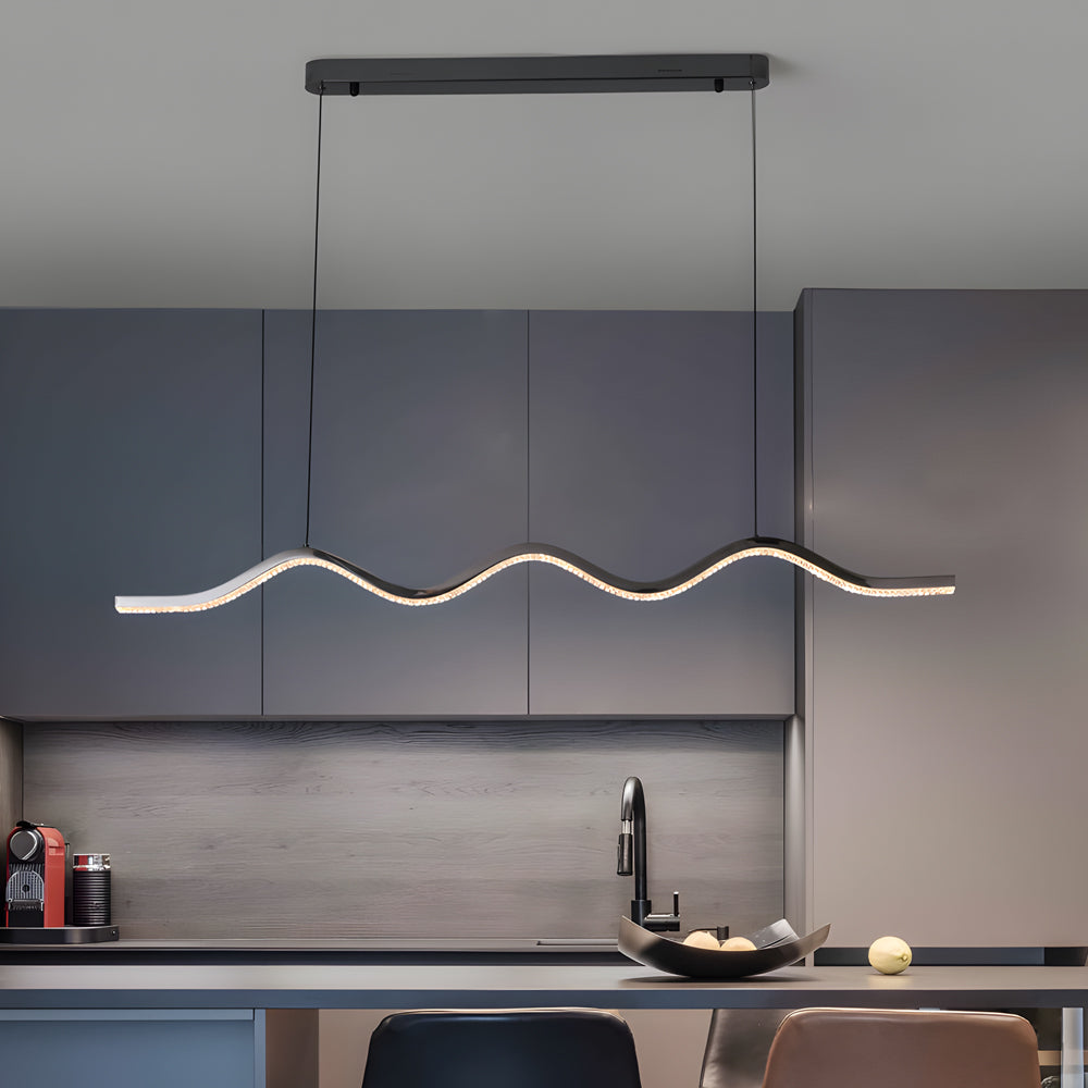 Black wave linear LED pendant light for kitchen islands and dining rooms