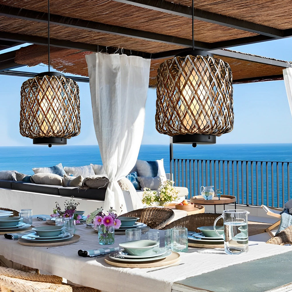 LampCozy rattan and iron outdoor chandelier pendant light