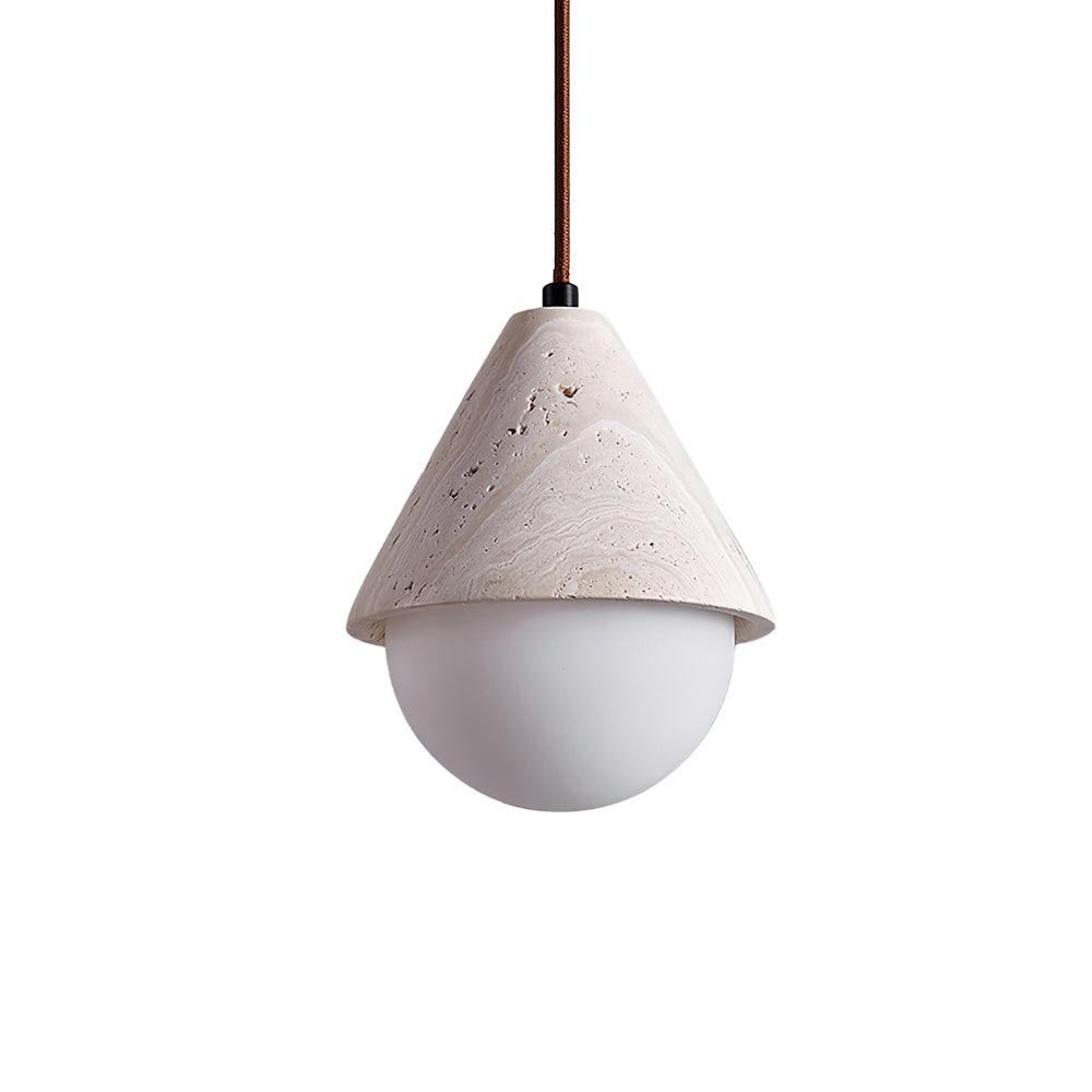 Travertine and white glass sculptural pendant lamp