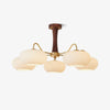 Brass and wood persimmon ceiling light with a white shade
