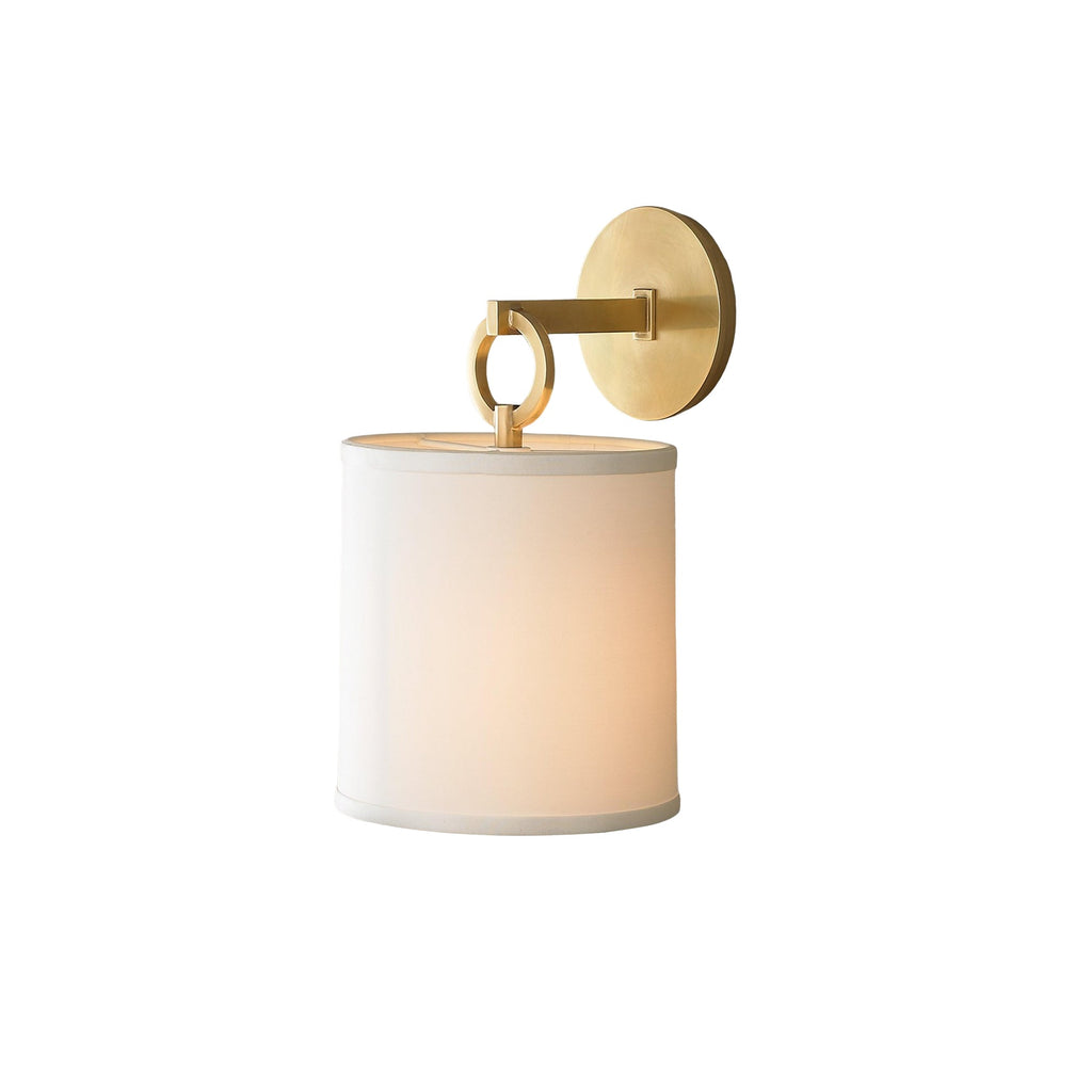 Full Circle wall sconce with fabric shade and metal ring