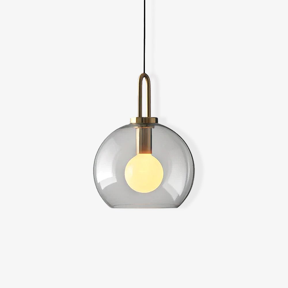 Pendulum glass pendant lamp with copper-plated metal and smoke gray glass shade