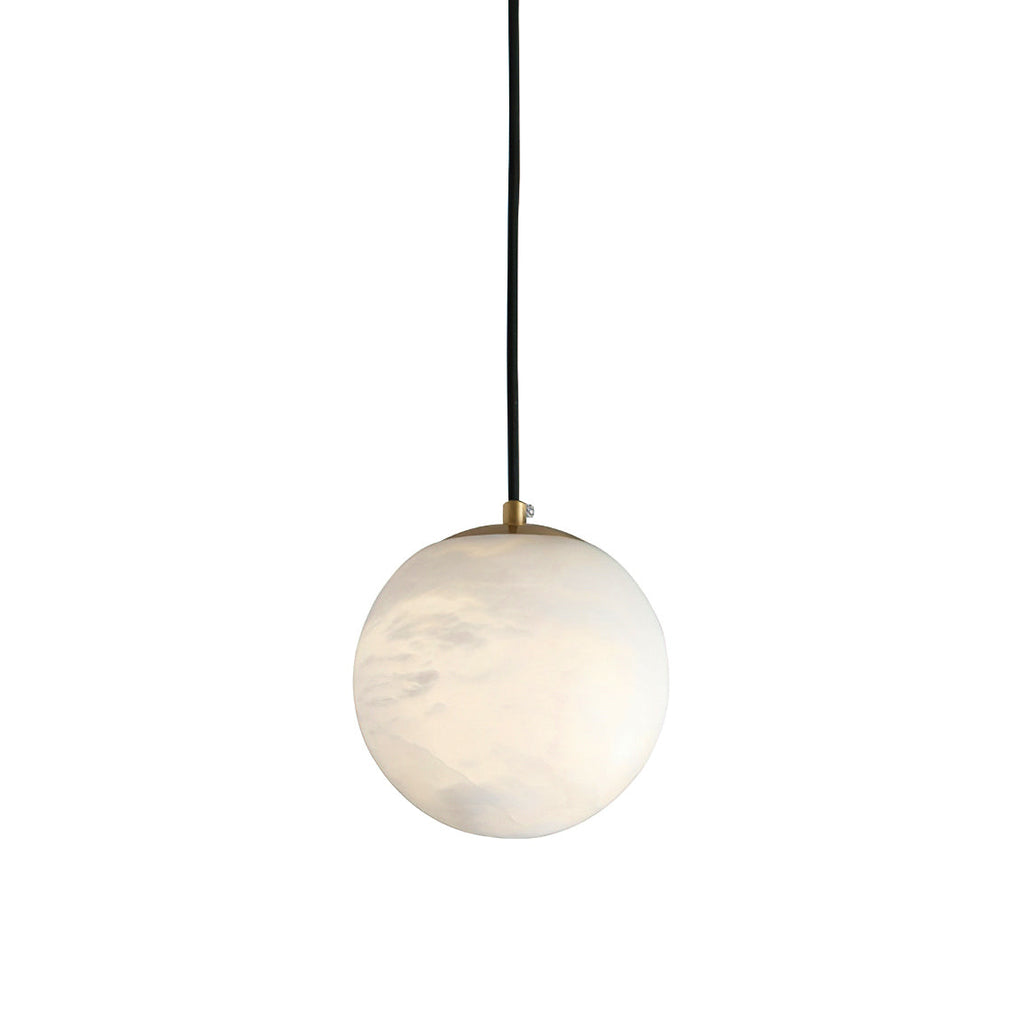 Hand-carved alabaster pendant light with brass fittings