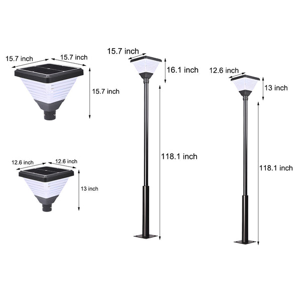 1 Light Black 98 In 118 In Solar Led Square Post Street Light
