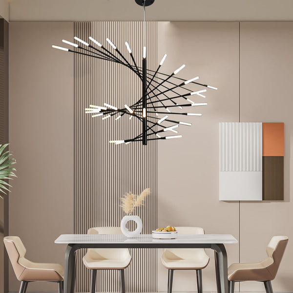 Modern Chandelier Rotating Fireworks Black Gold