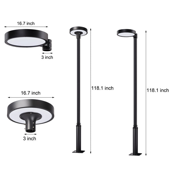 Round Waterproof Smart Remote Control Led Solar Lamp Post Top Lights