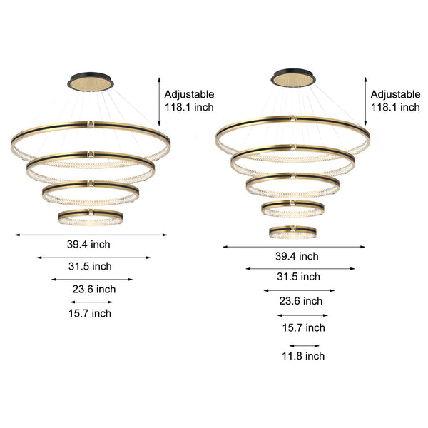 Simple Circles Rings Three Step Dimming Brushed Gold Modern Chandelier