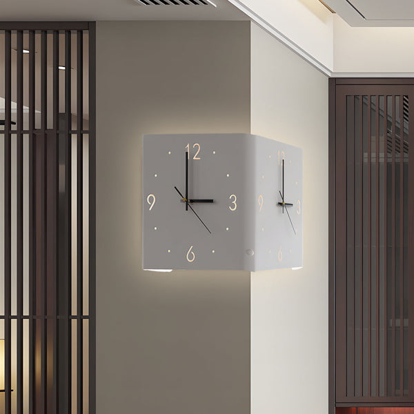 Square Metal Silent Backlit Led Corner Wall Clock Modern Wall Decor