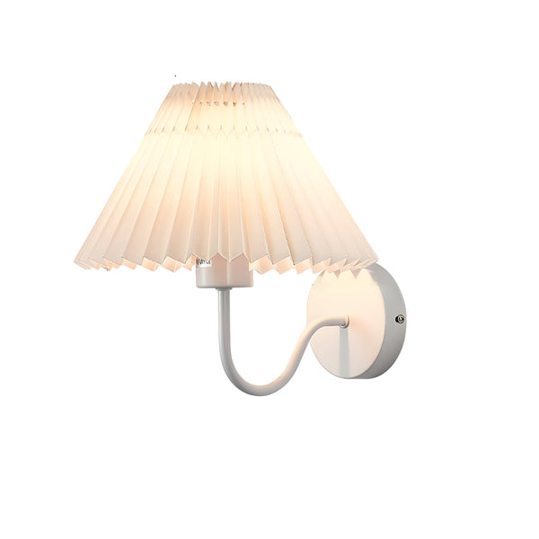 Vintage 1 Light Dimmable Metallic Armed Sconce With Pleated Fabric Shade