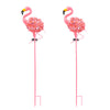 Metal Flamingo Solar Stake Led Lights Pink Outdoor Pathway Lamp 2 Pack