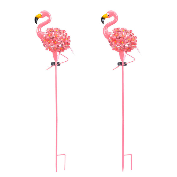Metal Flamingo Solar Stake Led Lights Pink Outdoor Pathway Lamp 2 Pack