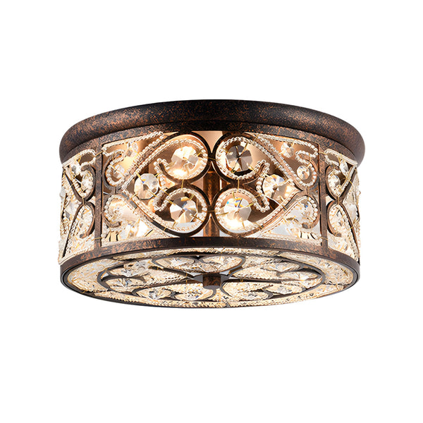 American 13 In Drum Bronze Crystal Flush Mount Ceiling Lights