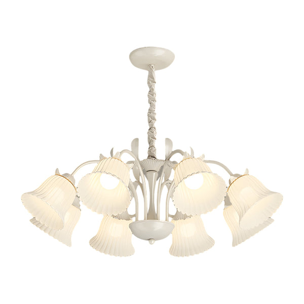 8 Heads Pastoral White Flowers 3 Step Dimming French Style Chandelier