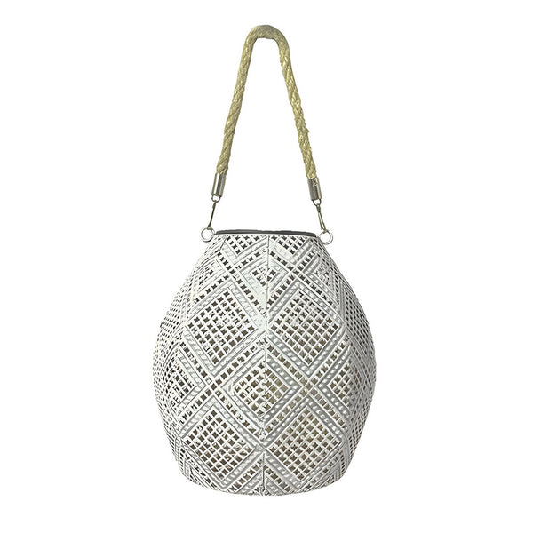 Moroccan Portable Hanging White Solar Led Outdoor Patterned Lantern