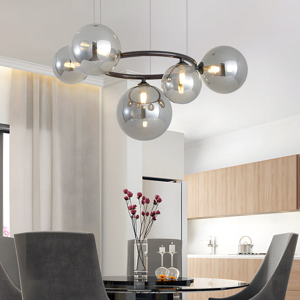 5 7 9 Light Glass Ball Circular Contemporary Chandelier With 3 Step Dimming