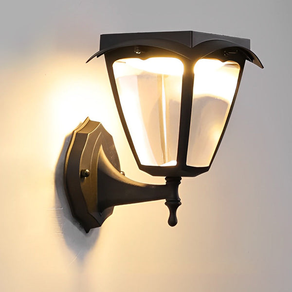 1 Light Black Solar Powered Porch Sconce Led Outdoor Wall Light