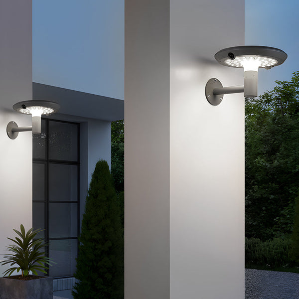 Round Solar Powered Led Outdoor Wall Light With Motion Sensor