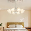 8 Heads Pastoral White Flowers 3 Step Dimming French Style Chandelier