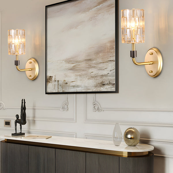Luxury Copper Armed Crystal Wall Light Modern 1 2 Light Sconce