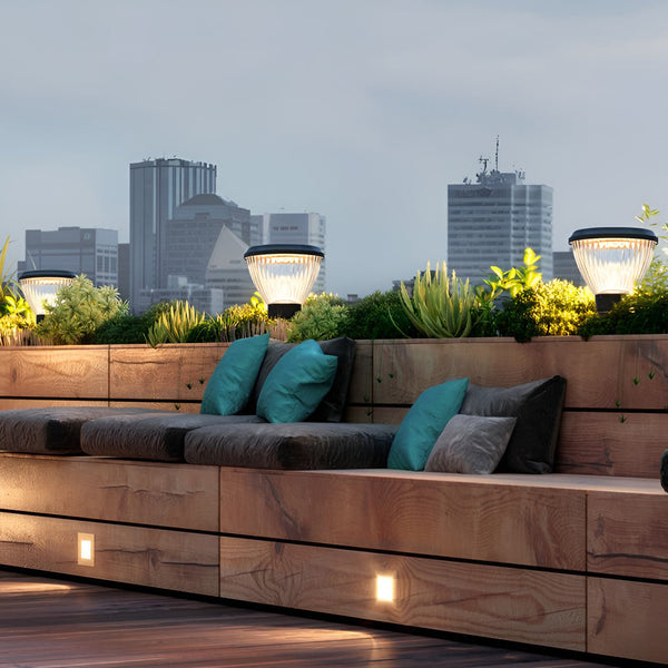 Round Led Black Modern Solar Post Light