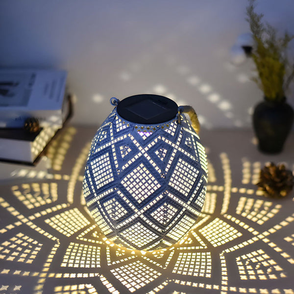Moroccan Portable Hanging White Solar Led Outdoor Patterned Lantern