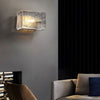 Elegant Rectangular Ripple Glass Bedside Wall Lamp Modern Brass Fixture