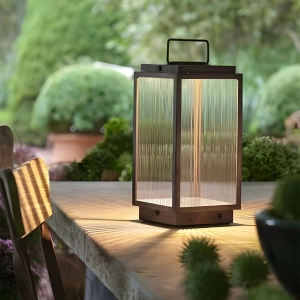 Modern 11 In Glass Led Portable Outdoor Lanterns Hardwired
