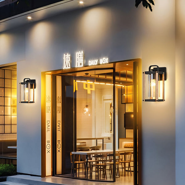 Lantern Shaped Waterproof Glass Industrial Outdoor Wall Sconce Lighting