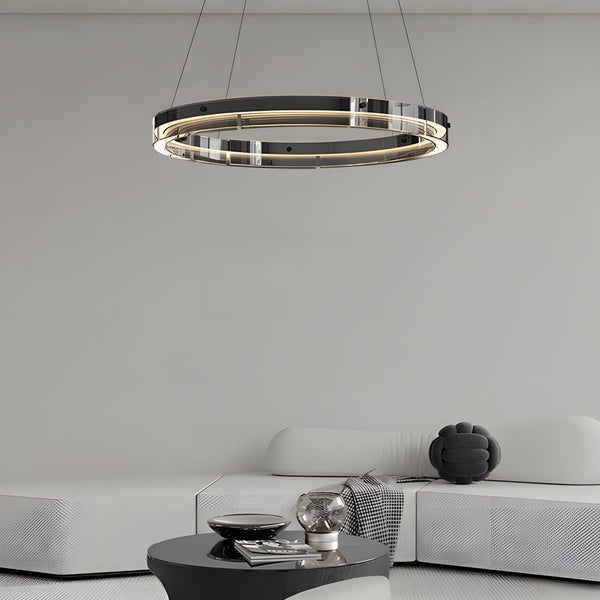 Black Glass Dimmable Led Ring Pendant Chandelier