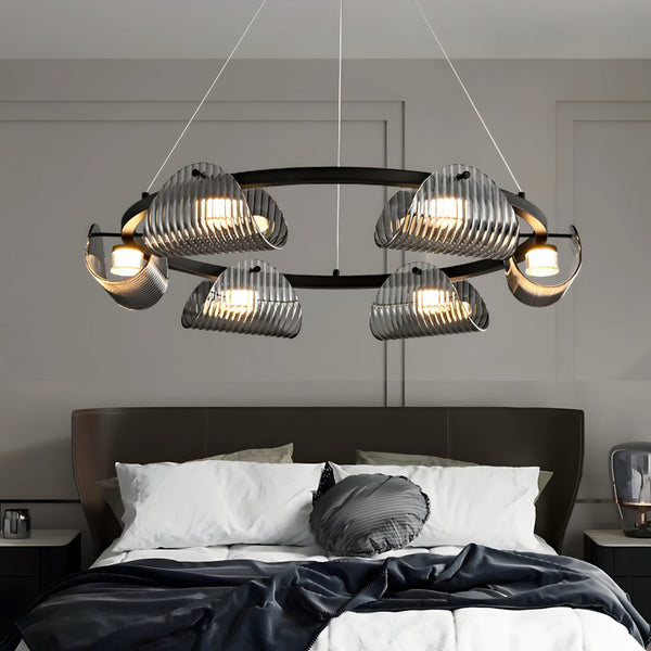 Round 6 8 10 Lights Curved Striped Glass Led Dimmable Nordic Chandelier Li002764