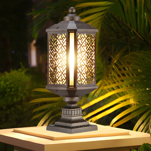 Antique Die Cast Aluminum Waterproof Glass Shade Retro Fence Post Lights