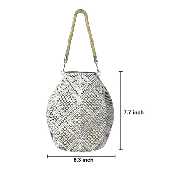 Moroccan Portable Hanging White Solar Led Outdoor Patterned Lantern