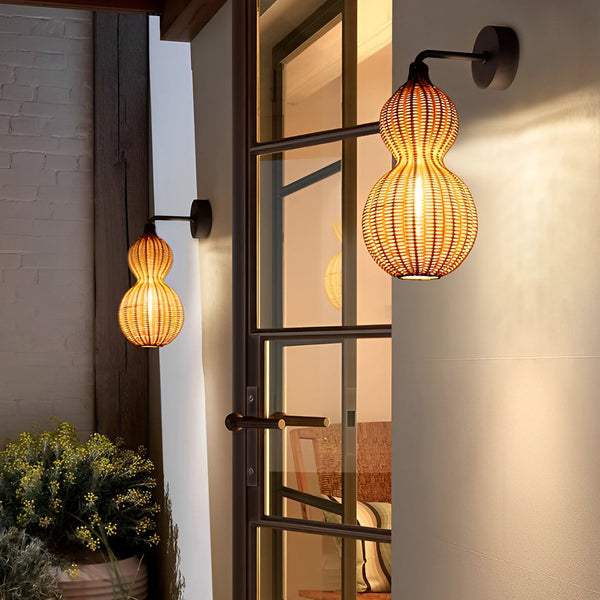 Woven Rattan Gourd Hanging Lamp Outdoor Pendant Light For Patio