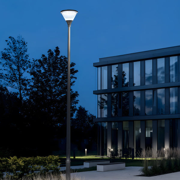 1 Light Round Solar Led Outdoor Lamp Post In Black