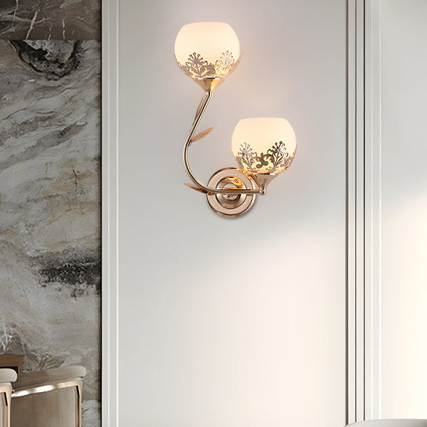 2 Light Glass Flower Led Simple European Style Wall Sconces Lighting