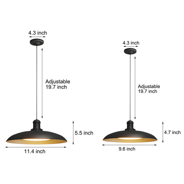 Round Black Hanging Outdoor Pendant Light Metal Saucer Shaped