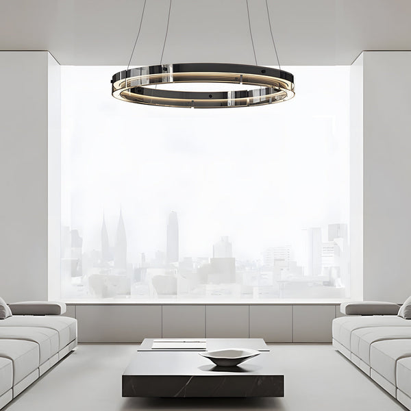 Black Glass Dimmable Led Ring Pendant Chandelier