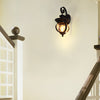 1 Light Seeded Glass Globe Led Outdoor Wall Lantern With Curved Arm