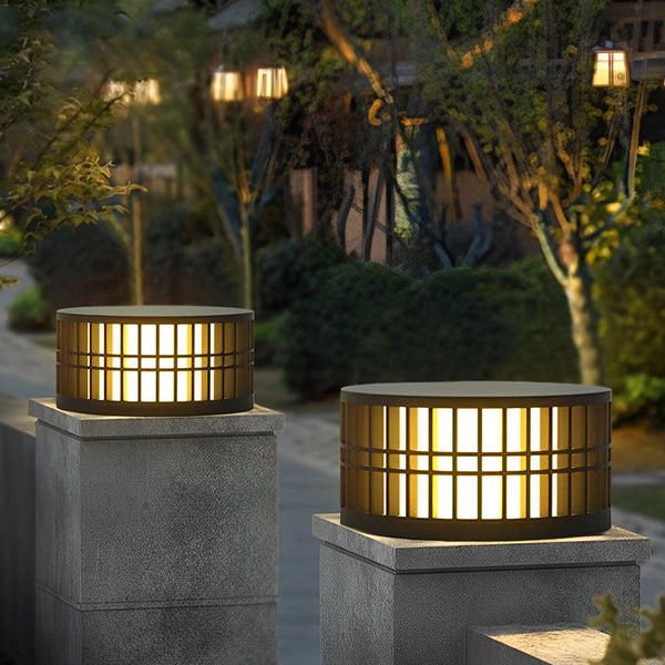 Round Led Black Modern Solar Fence Post Lights Ha077197