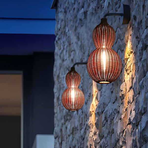 Woven Rattan Gourd Hanging Lamp Outdoor Pendant Light For Patio