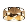 20 In Hemp Rope Woven Caged Ceiling Fan With Light And Remote 6 Speed