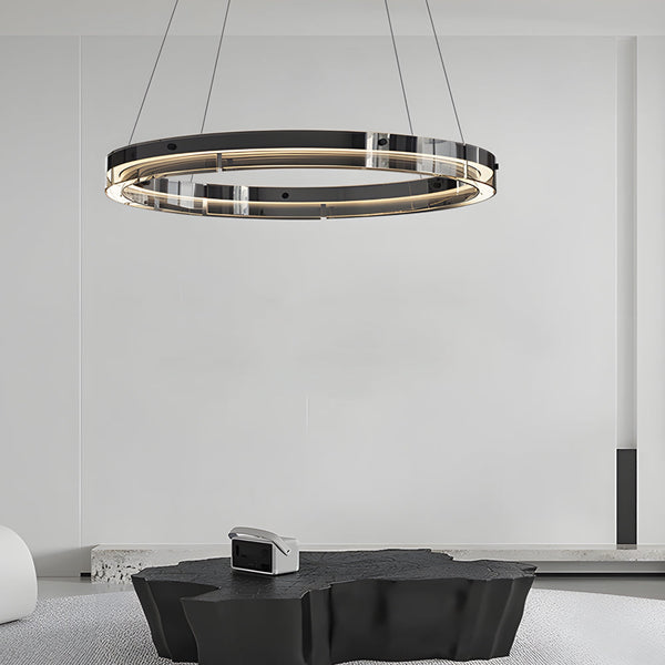 Black Glass Dimmable Led Ring Pendant Chandelier