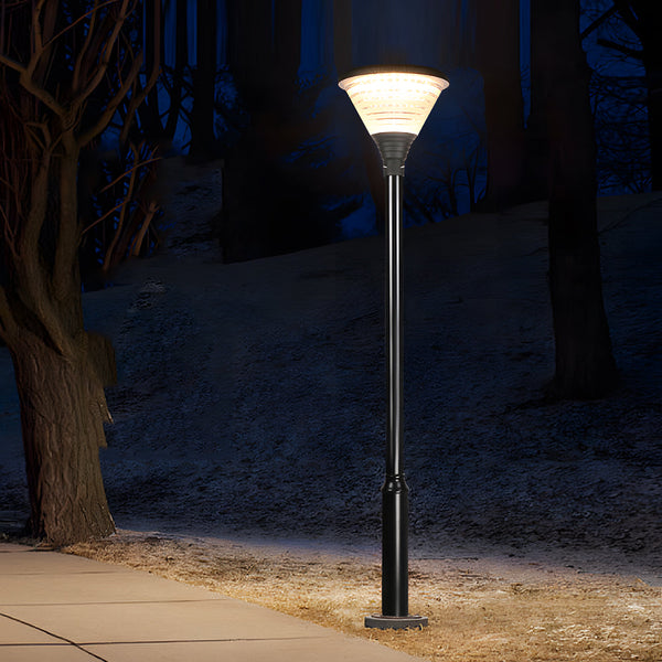 1 Light Round Solar Led Outdoor Lamp Post In Black