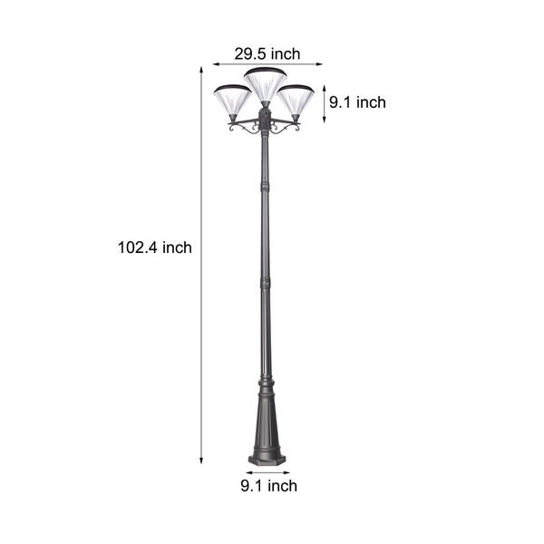 102 Inch Black Outdoor Street Light With 3 Light Post Lamp And Pole