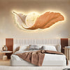 2 In 1 Wall Feather Painting Hanging Decor Led Wall Lamp Wall Clock