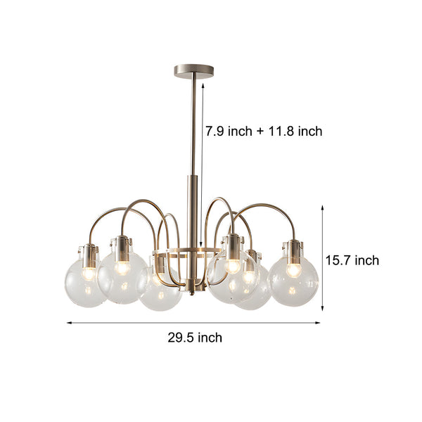 6 Light Glass Globe Shade Indoor Nickel Finish Chandelier