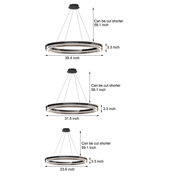 Black Glass Dimmable Led Ring Pendant Chandelier
